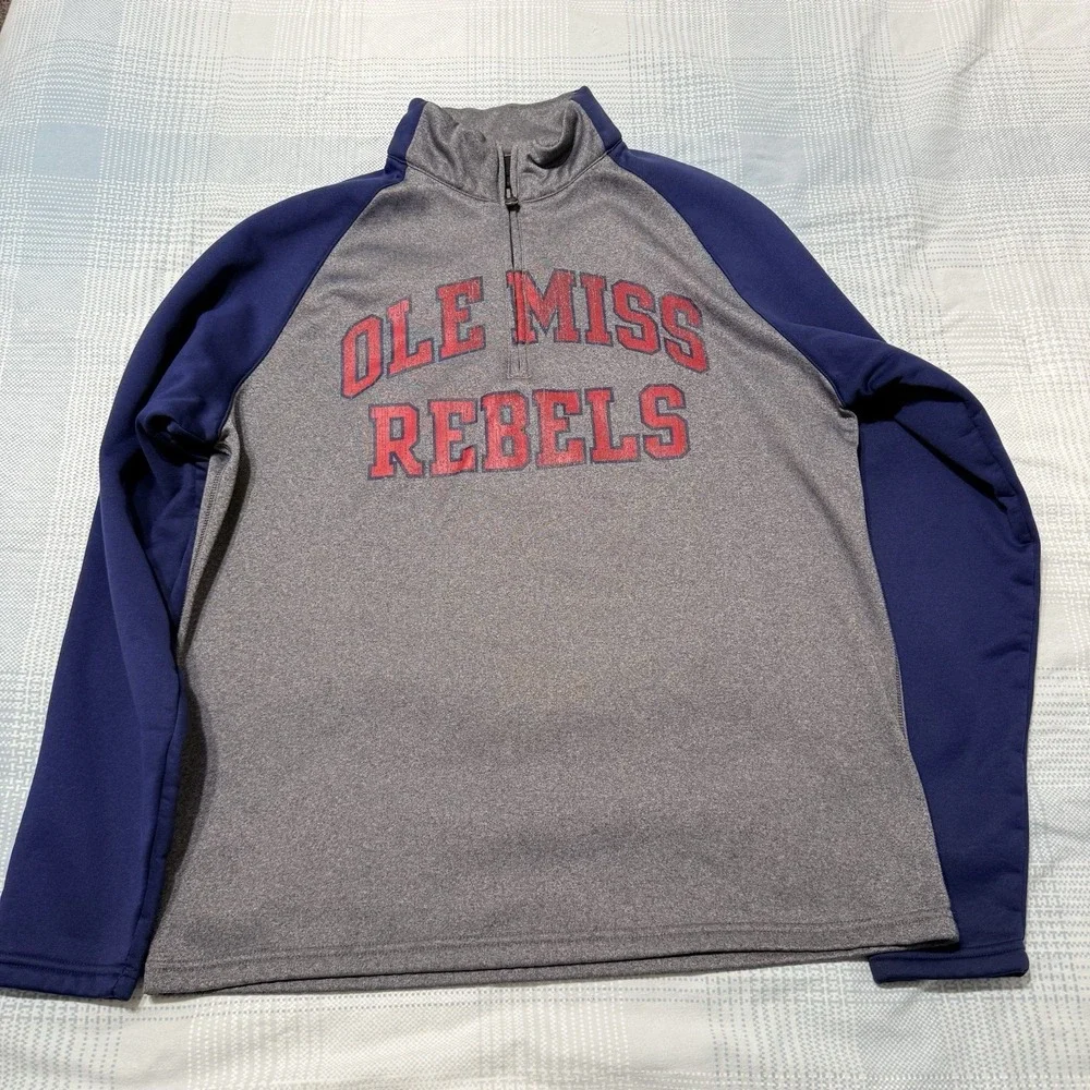 Under Armour Ole Miss Rebels UM Quarter Zip Pullover Gray Navy Size Small